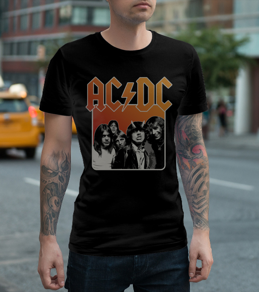 Acdc Band Photo Logo With Lightning Bolt And Band Members T-Shirt