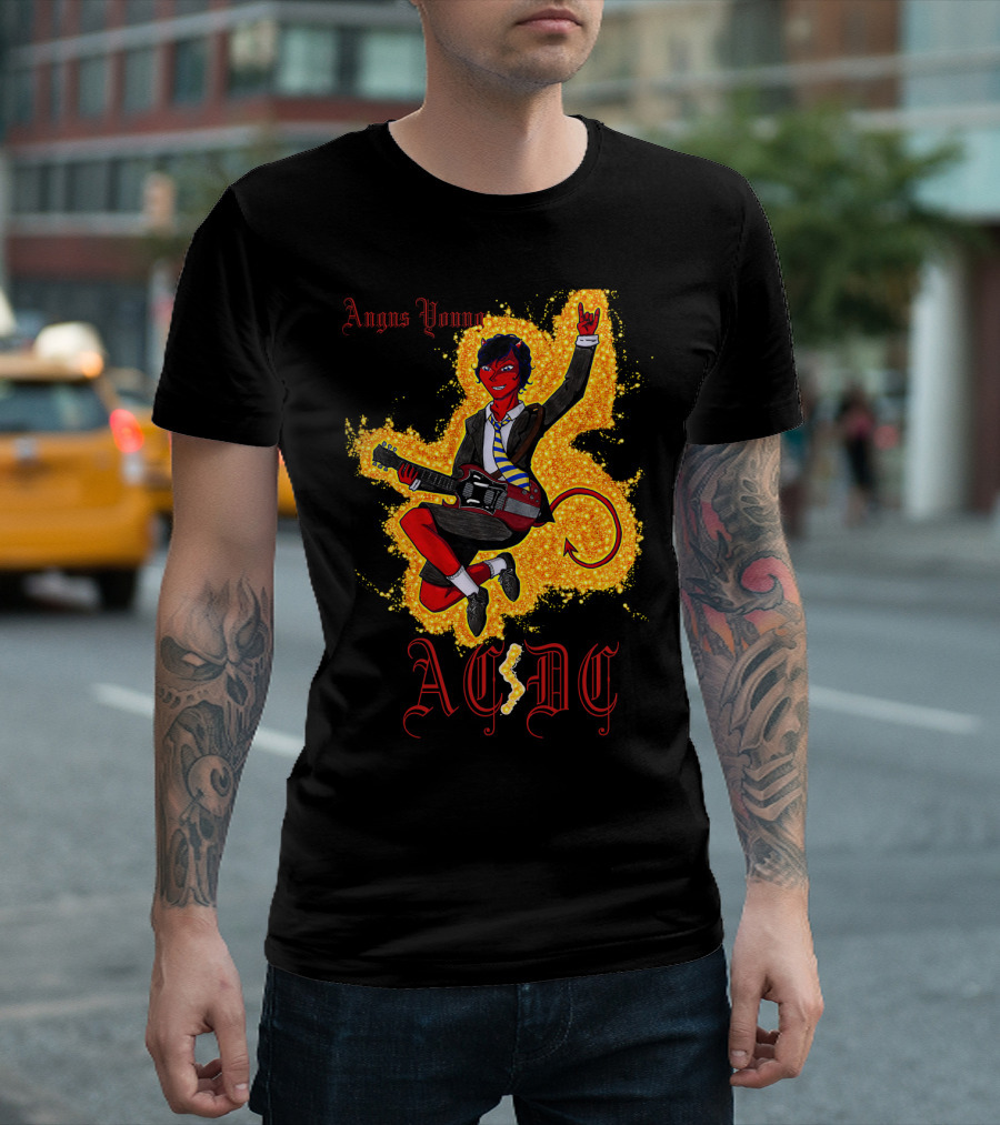 Acdc Angus Young Devil Rock Guitar Poster T-Shirt