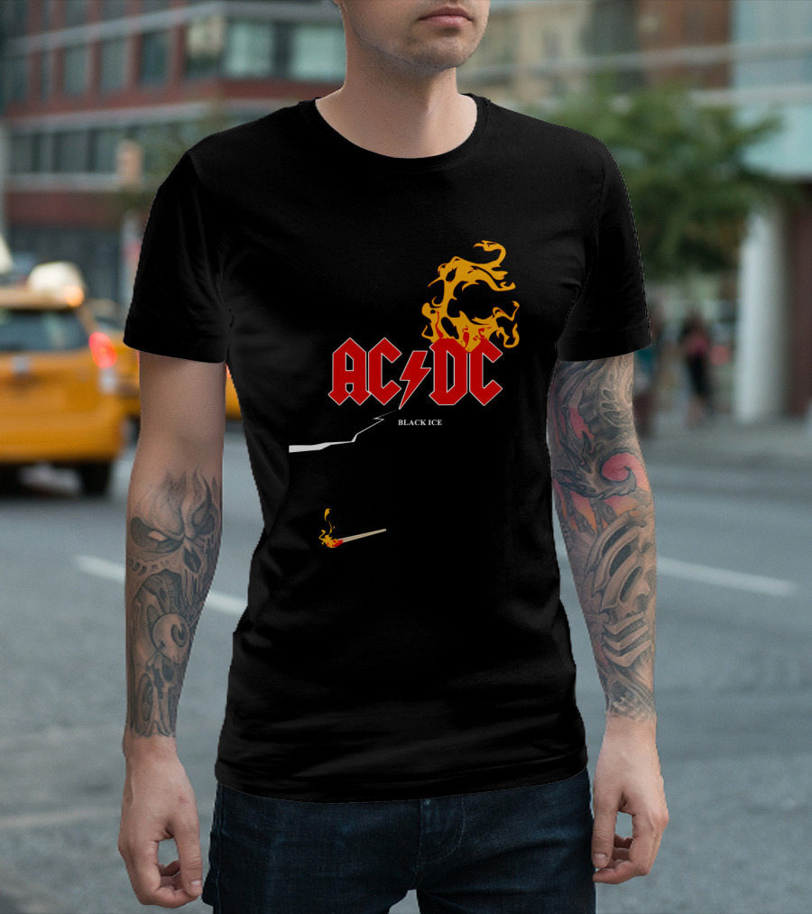 Acdc Black Ice Flame With Matchstick T-Shirt