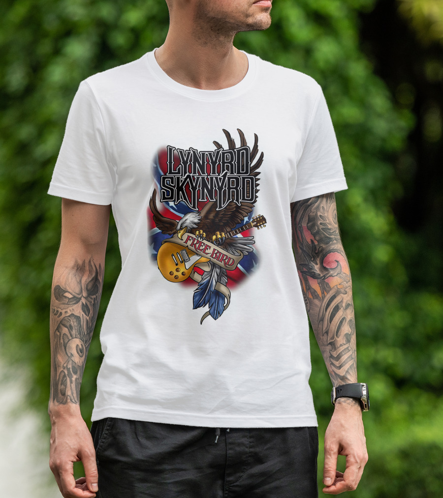 Lynyrd Skynyrd Free Bird Eagle With Guitar And Flags T-Shirt