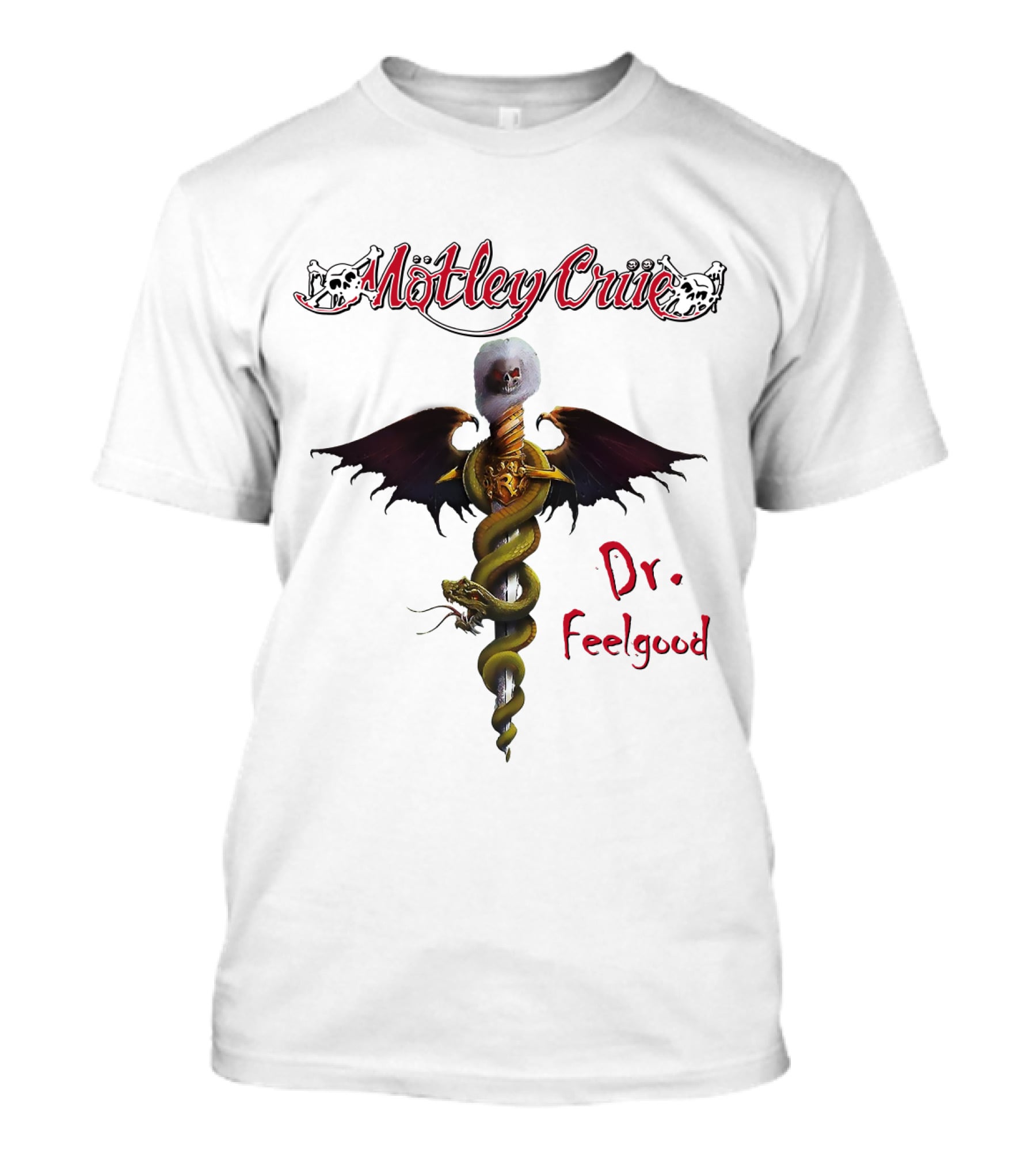 Mötley Crüe Dr. Feelgood Snake And Skull Caduceus Artwork T-Shirt