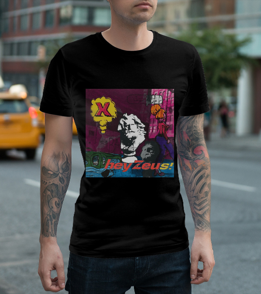 X Hey Zeus Bust And Urban Pop Art Scene T-Shirt