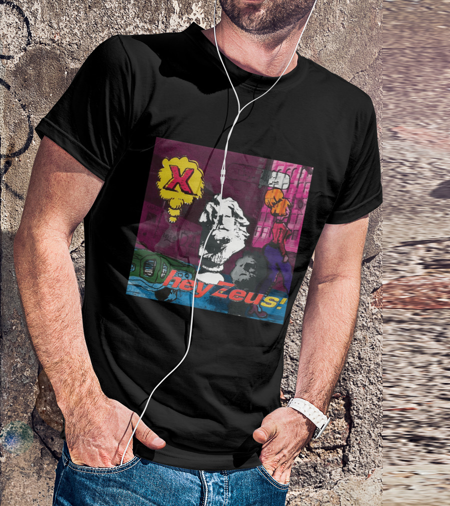 X Hey Zeus Bust And Urban Pop Art Scene T-Shirt