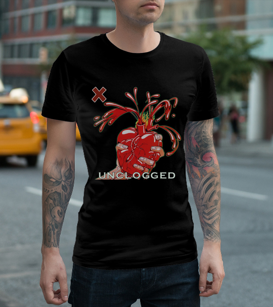 X 07 Unclogged Heart In Hand With Splashing Visuals T-Shirt