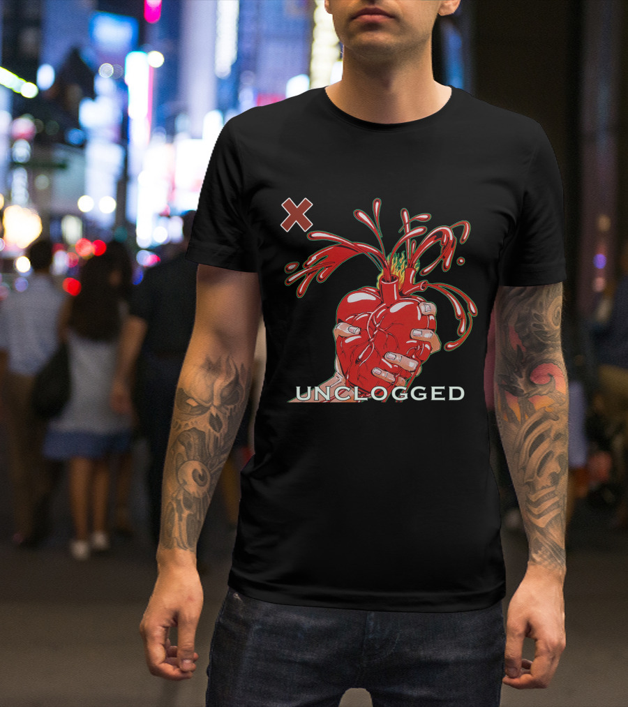 X 07 Unclogged Heart In Hand With Splashing Visuals T-Shirt