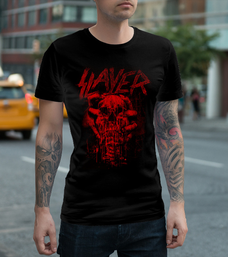 Slayer Red Skull With Hands Gripping Face T-Shirt