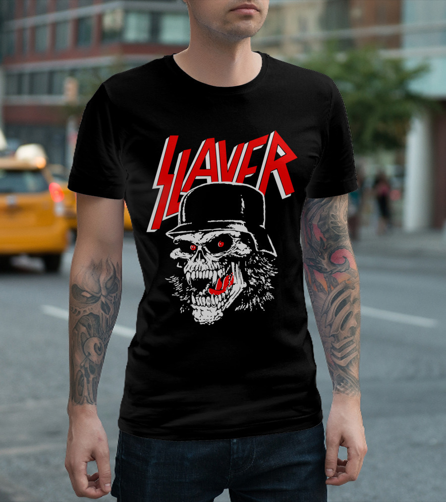 Slayer Skull with Helmet and Red Eyes T-Shirt