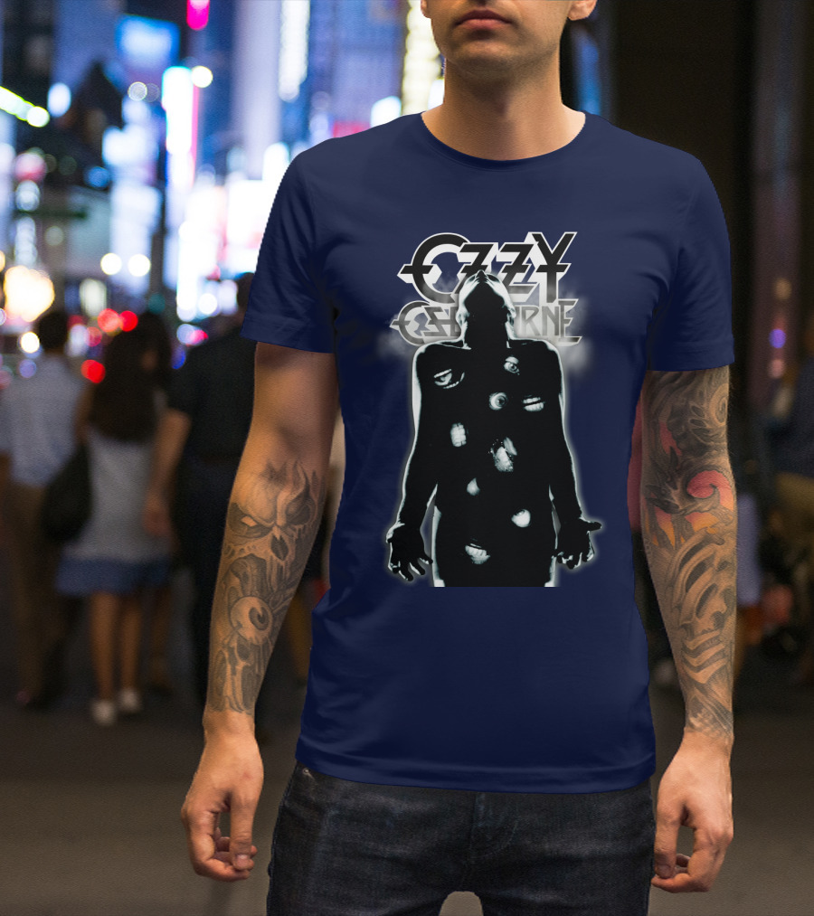 Ozzy Osbourne Black Silhouette With Logos And Light Effects T-Shirt