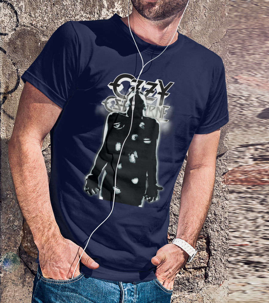 Ozzy Osbourne Black Silhouette With Logos And Light Effects T-Shirt