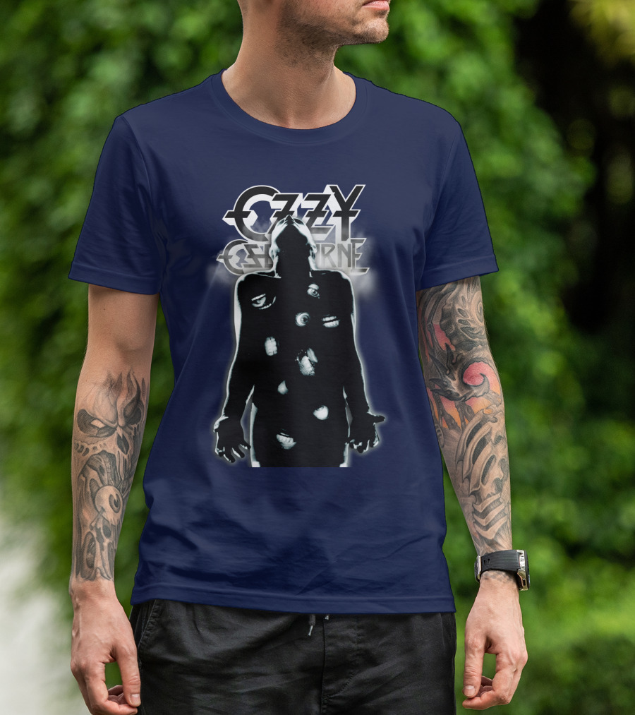 Ozzy Osbourne Black Silhouette With Logos And Light Effects T-Shirt