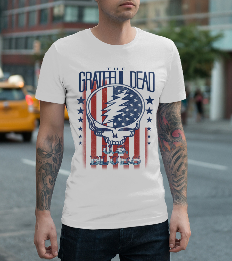 The Grateful Dead U.s. Blues Skull Lightning Bolt Stars And Stripes T-Shirt