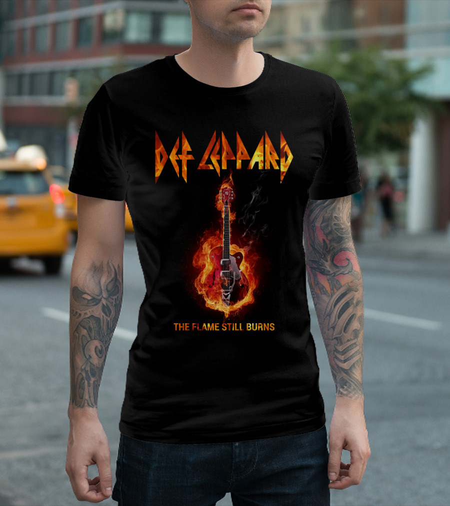 Def Leppard The Flame Still Burns Guitar Fire T-Shirt