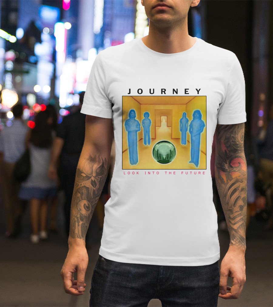 JOURNEY Look Into The Future Album Art With Blue Figures And Globe T-Shirt