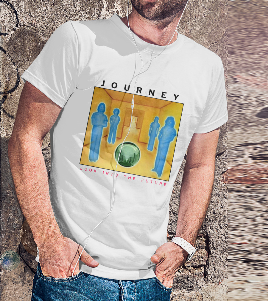 JOURNEY Look Into The Future Album Art With Blue Figures And Globe T-Shirt