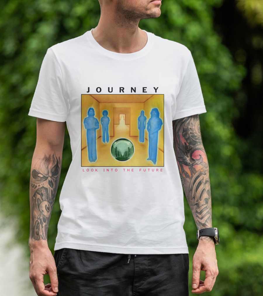 JOURNEY Look Into The Future Album Art With Blue Figures And Globe T-Shirt