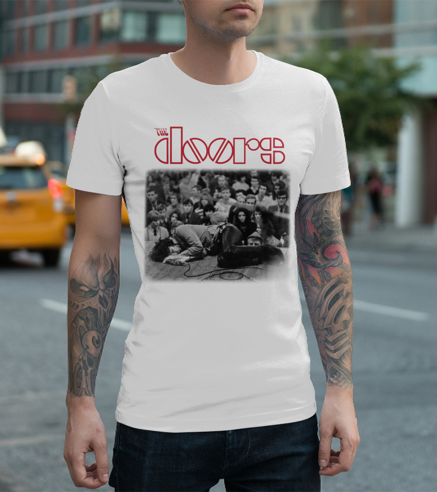 The Doors Vintage Concert Photography Black And White Crowd Scene T-Shirt