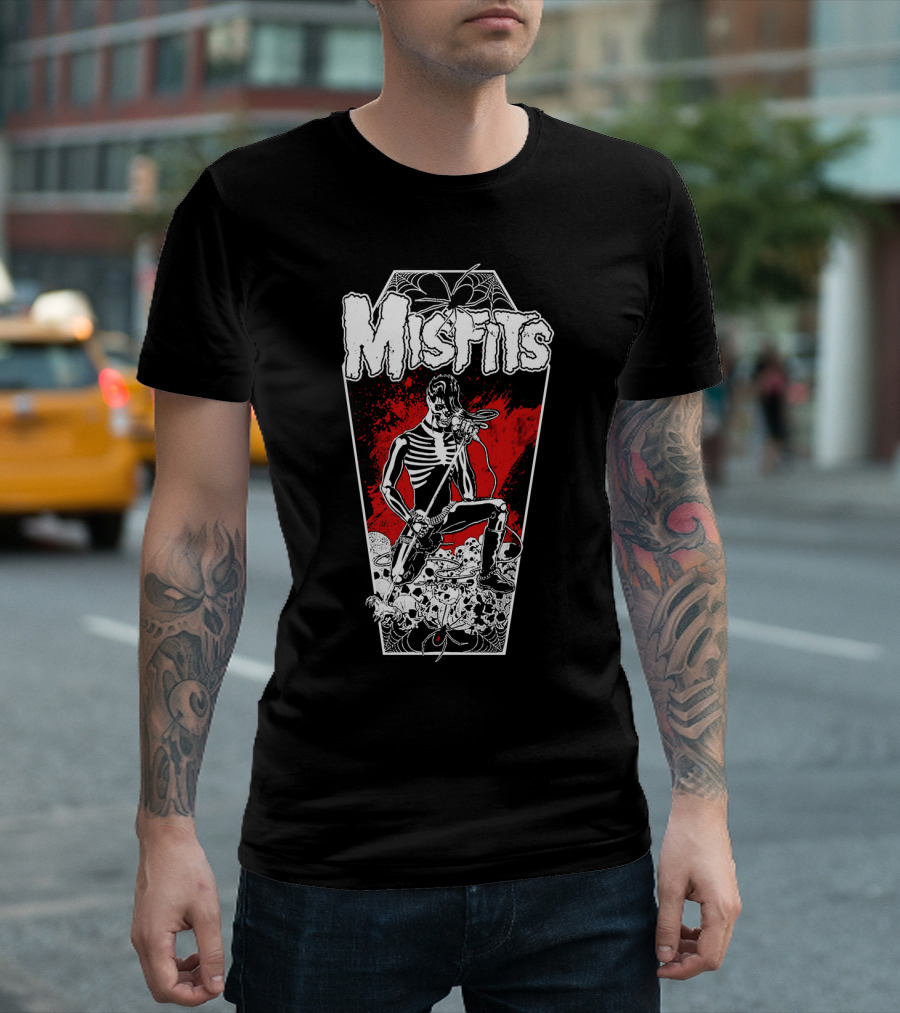 Misfits Skeleton Coffin Rocker With Spiders And Skulls T-Shirt
