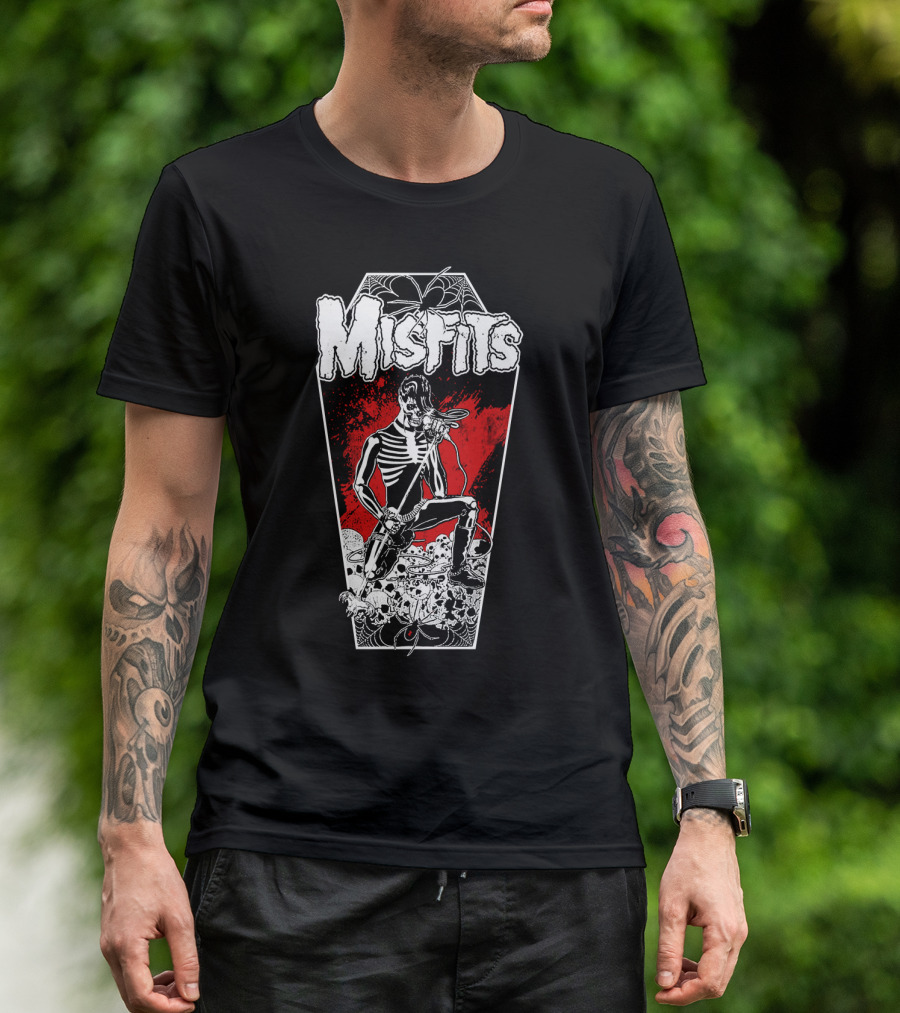 Misfits Skeleton Coffin Rocker With Spiders And Skulls T-Shirt