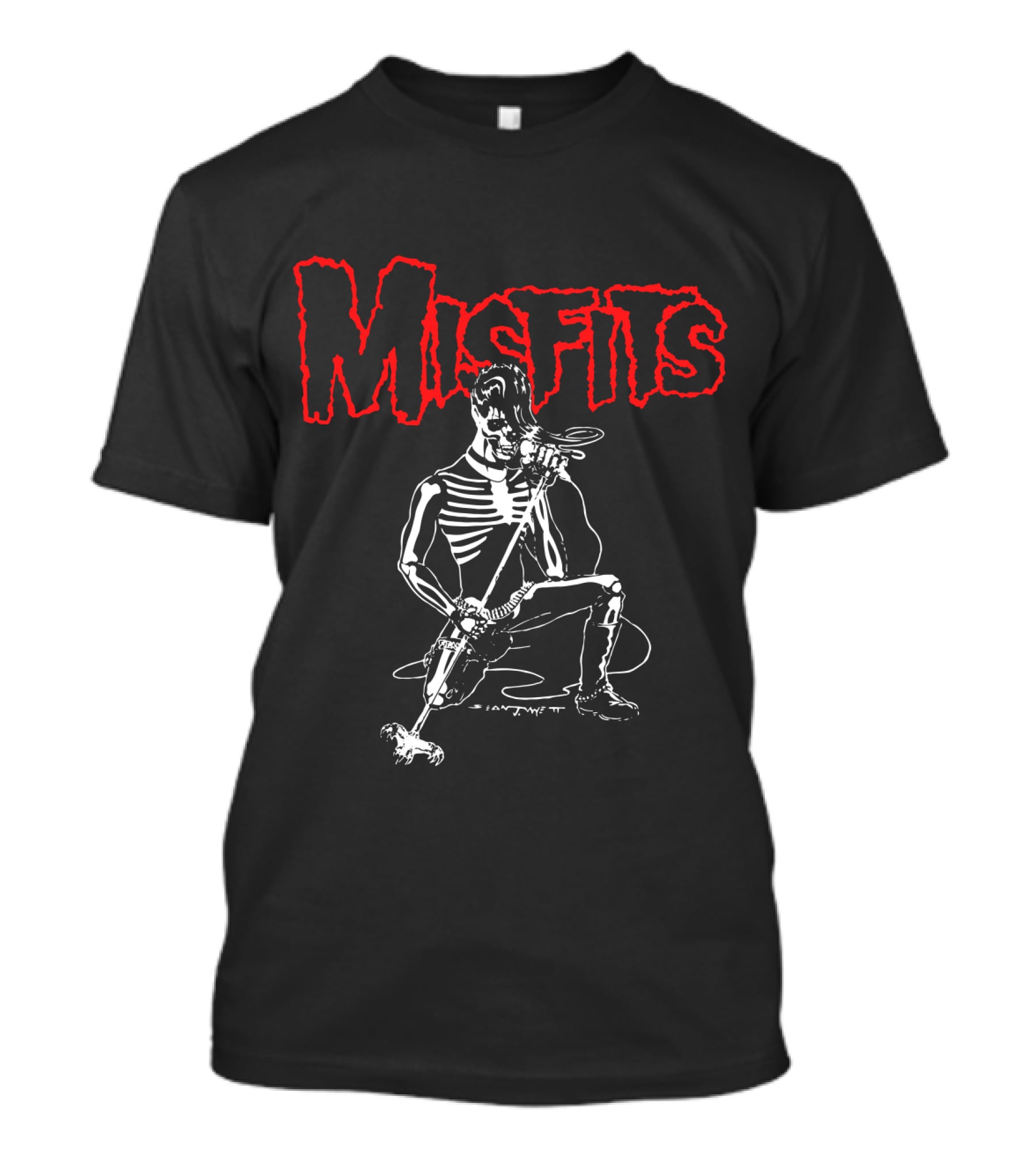 Misfits Skeleton Figure With Microphone In Black And Red T-Shirt