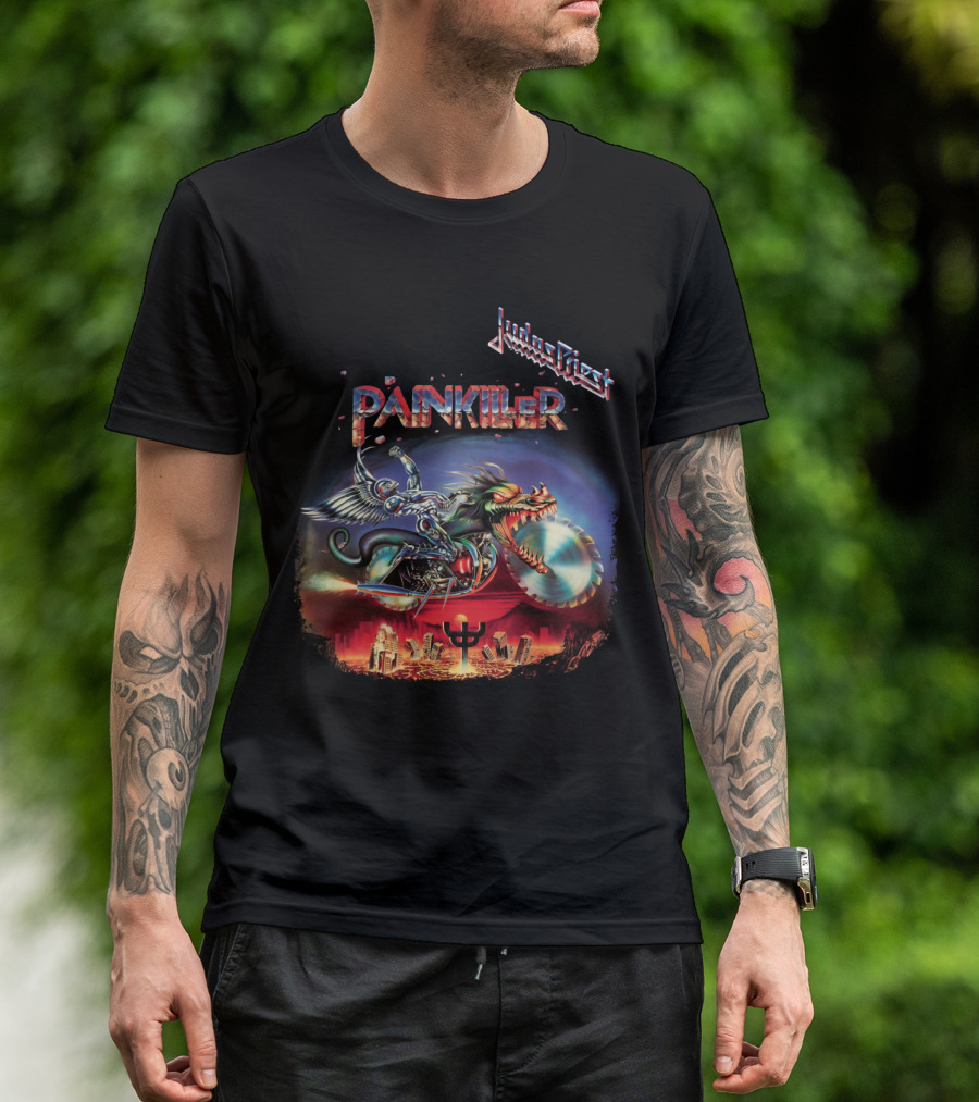 Judas Priest Painkiller Album Artwork Motorcycle And Winged Dragon T-Shirt