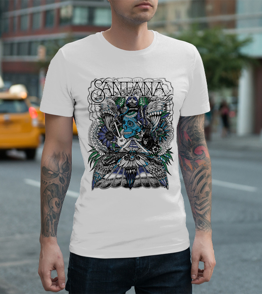 Santana Skull Guitar Art Stn T-Shirt