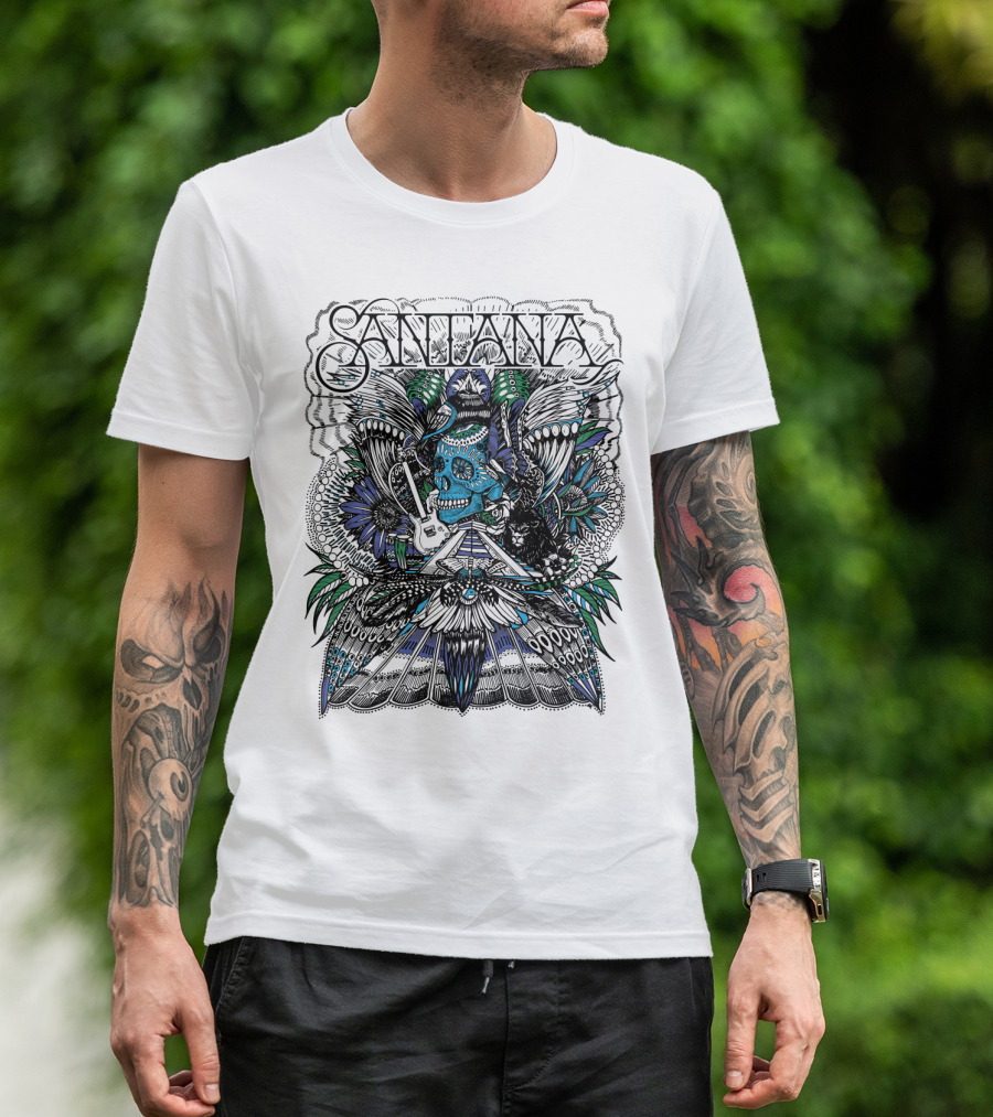 Santana Skull Guitar Art Stn T-Shirt