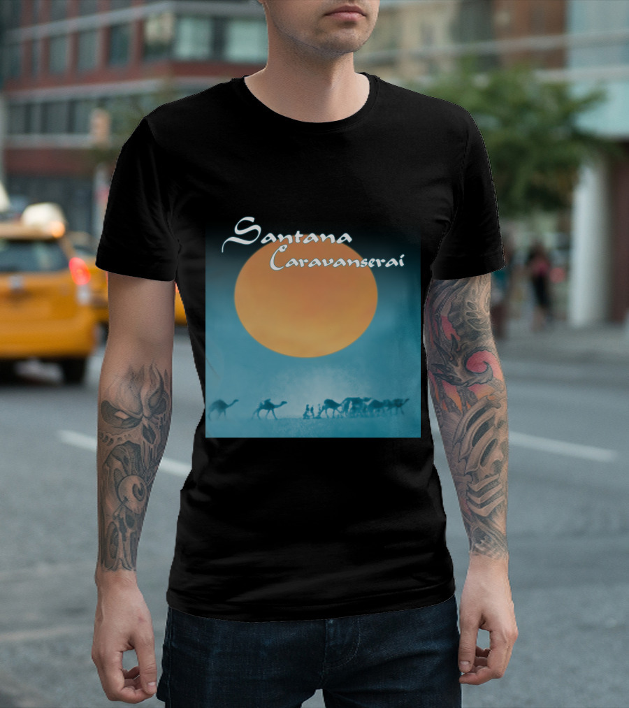 Santana Caravanserai Desert Caravan Under Orange Moon T-Shirt