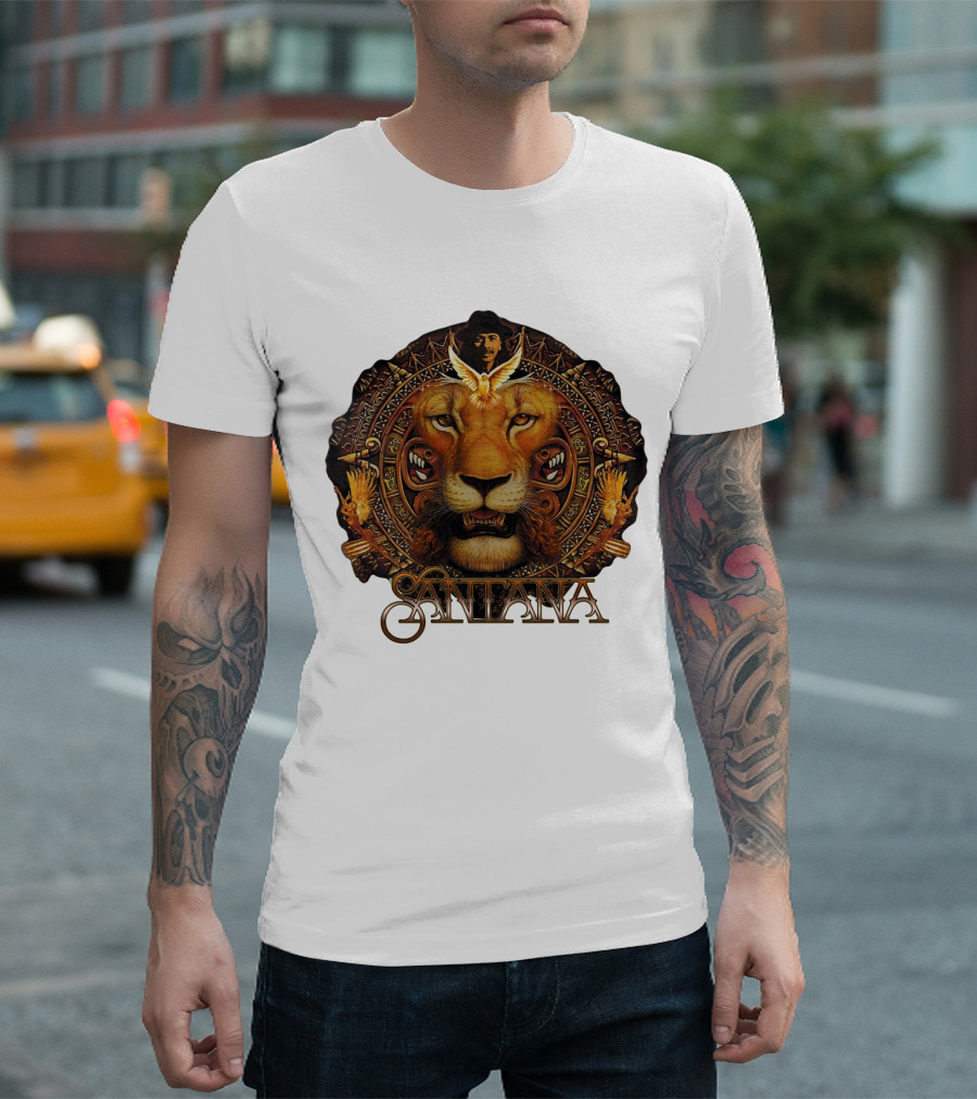 Santana Lion Artwork With Intricate Circular Motif T-Shirt