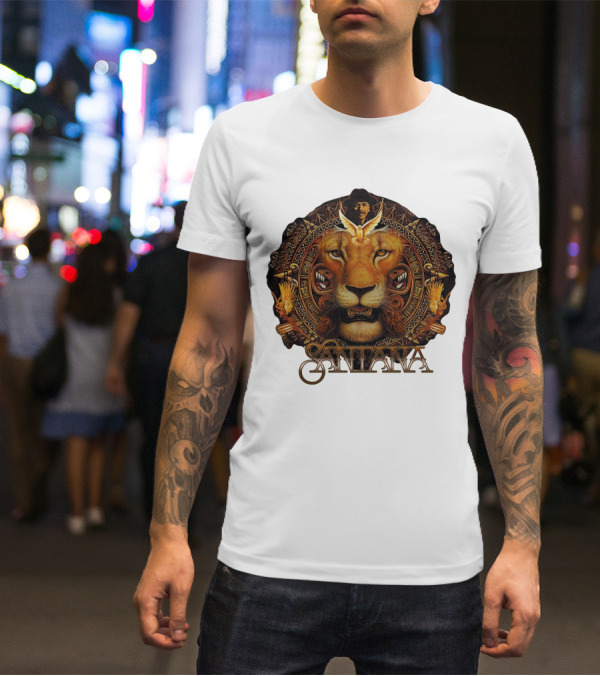Santana Lion Artwork With Intricate Circular Motif T-Shirt