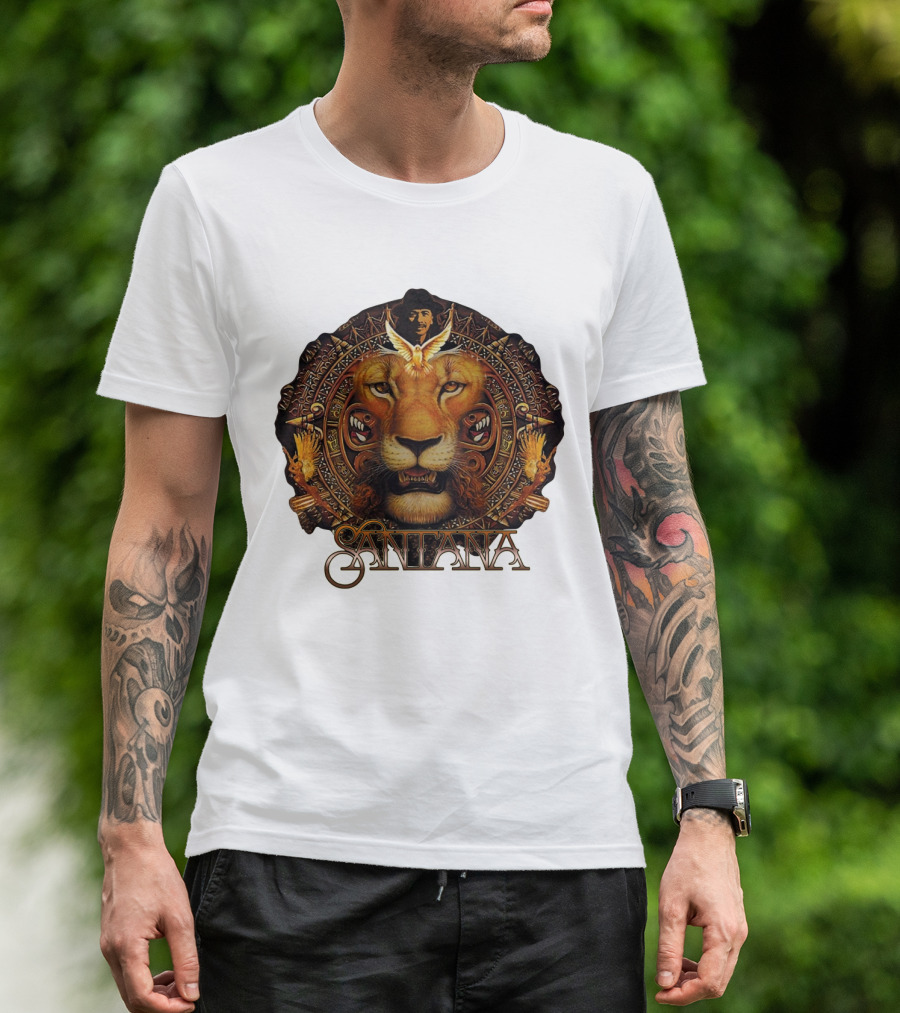 Santana Lion Artwork With Intricate Circular Motif T-Shirt