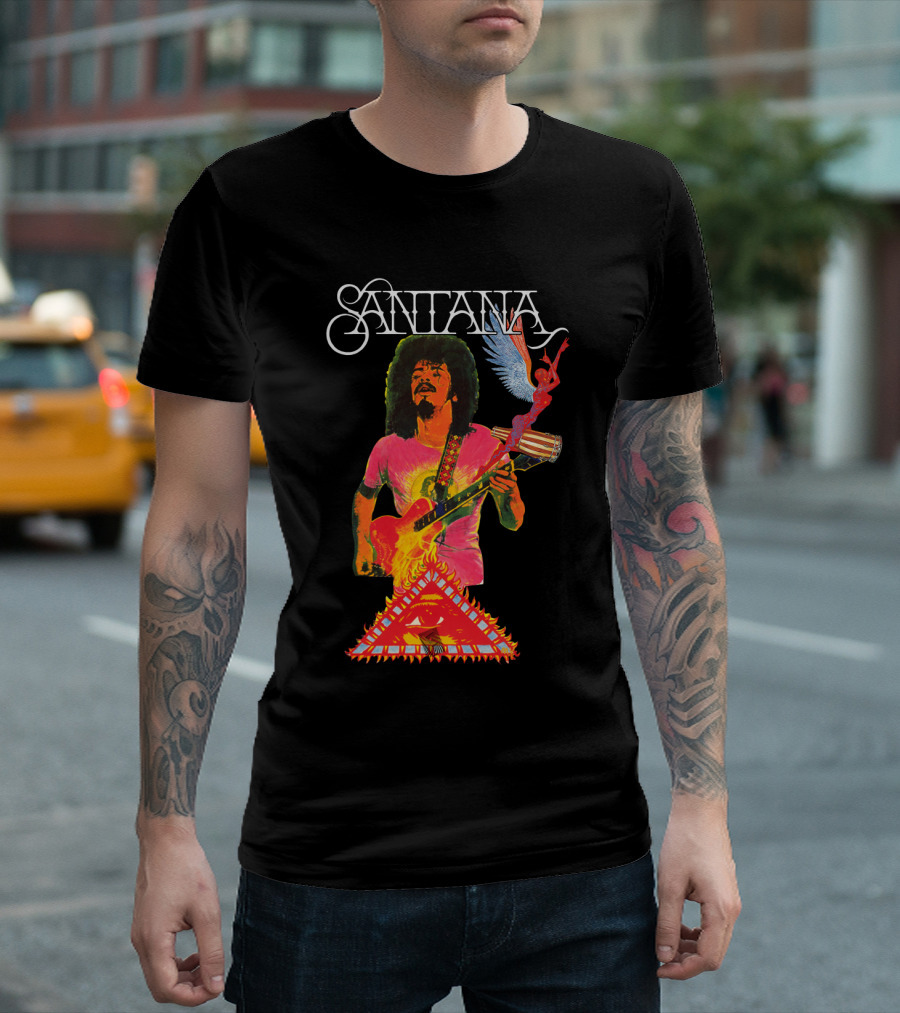 Santana Guitar Art With Angel And Pyramid T-Shirt