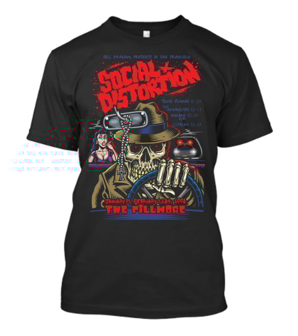 Social Distortion Bill Graham Presents San Francisco The Fillmore January 31 February 1 2 4 2008 Tone Junkies The Aggrolites Inward Eye 22Jacks T-Shirt