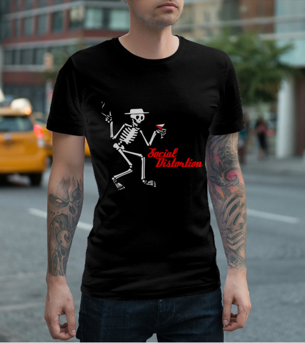 Social Distortion Skeleton With Hat And Drink T-Shirt