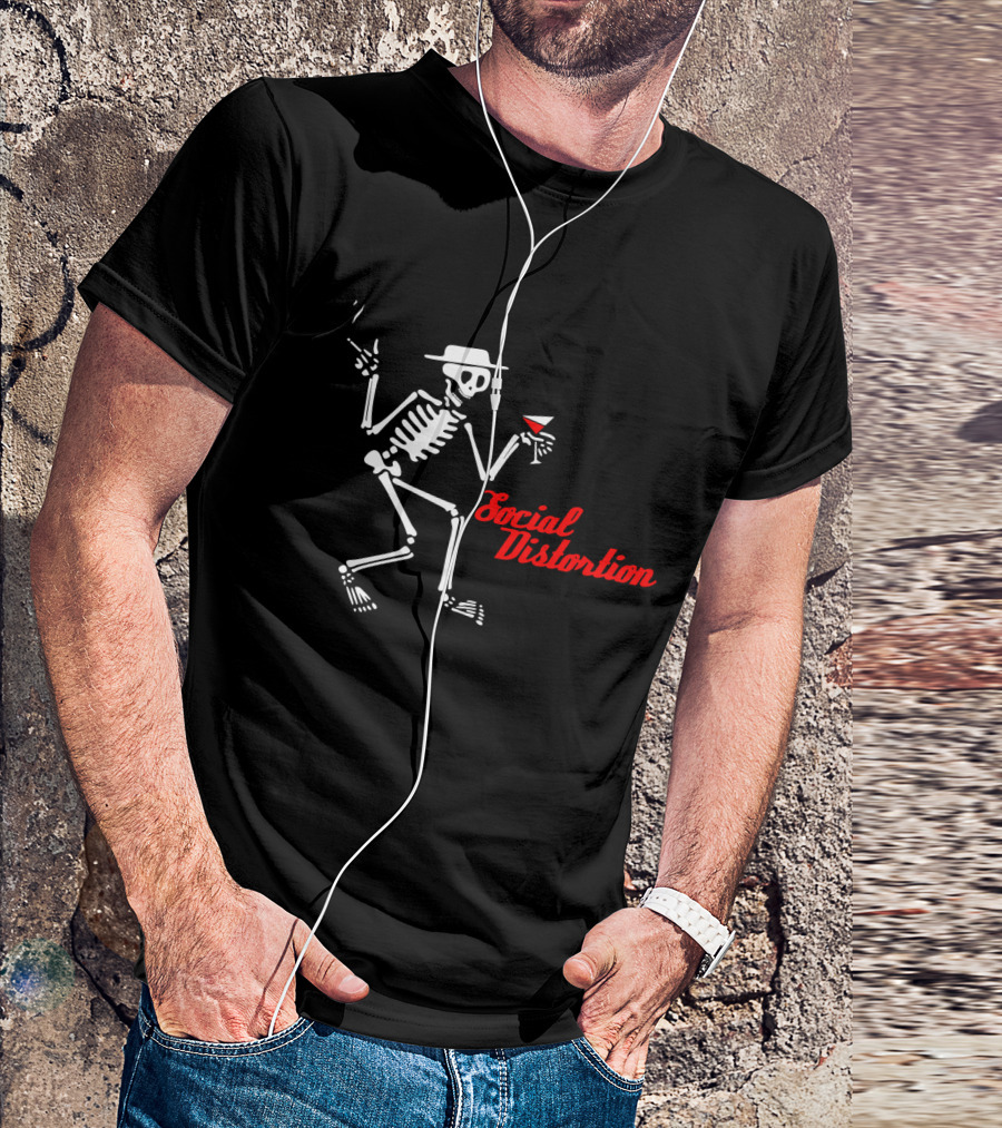 Social Distortion Skeleton With Hat And Drink T-Shirt