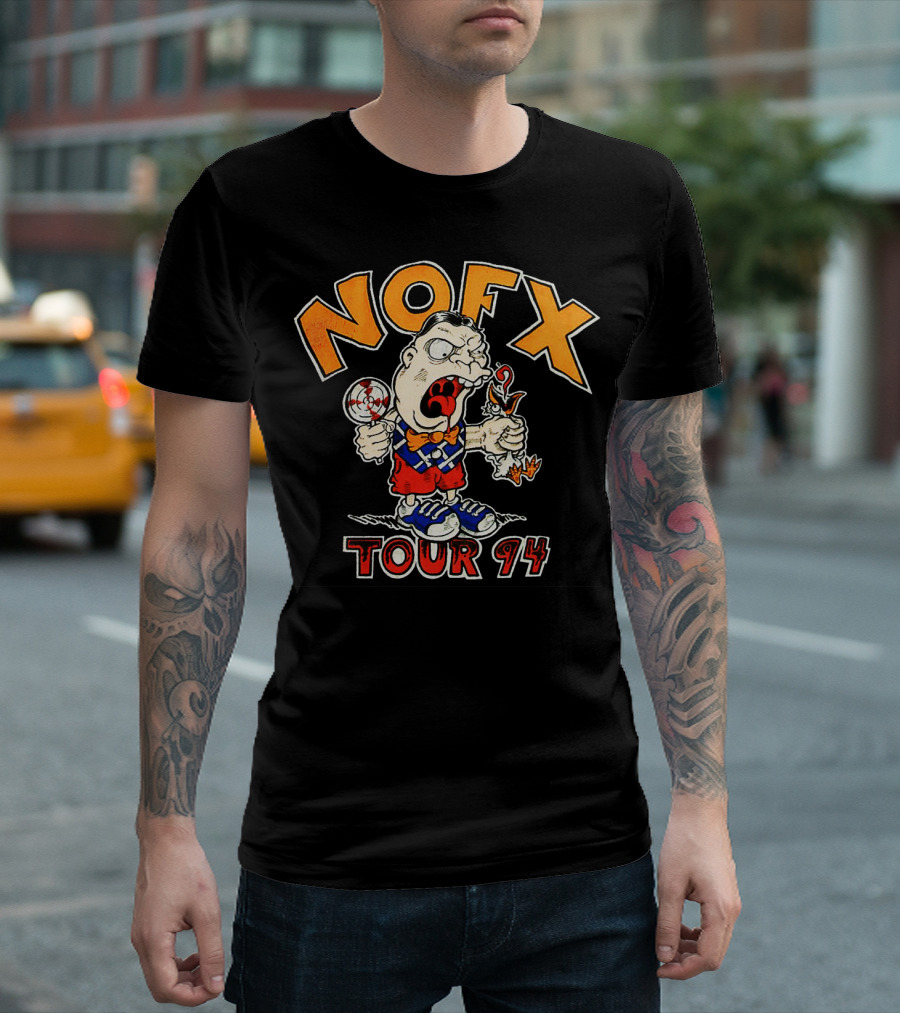 Nofx Tour 94 Cartoon Character With Slingshot And Roast Chicken T-Shirt