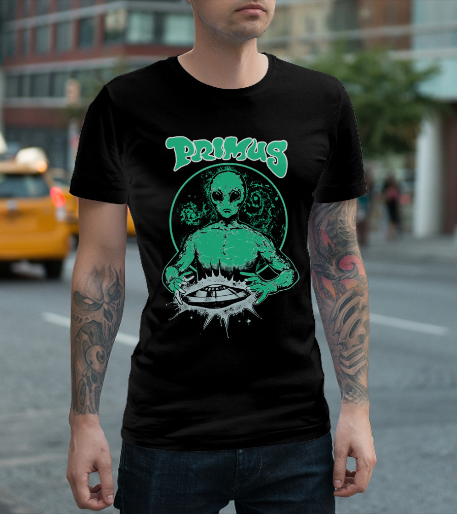 Primus Alien Holding Ufo With Cosmic T-Shirt