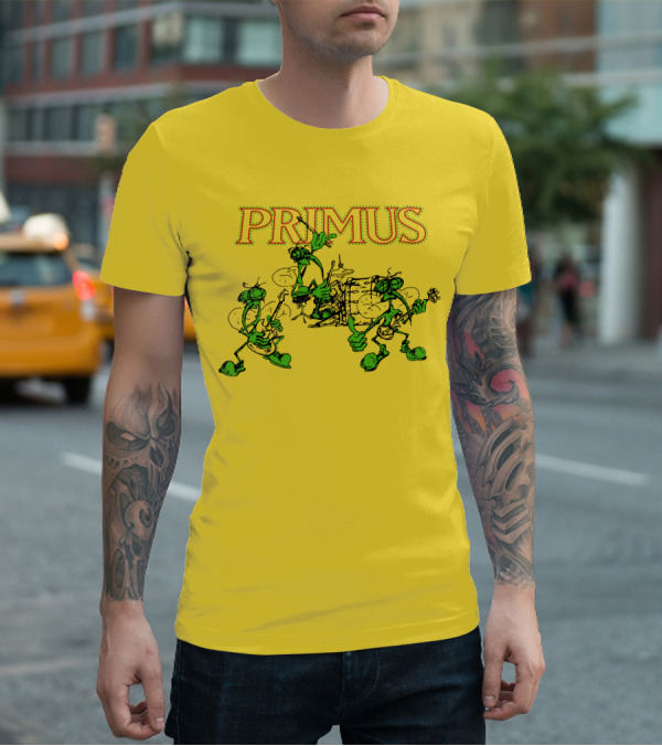 Primus Band Alien Character Drumming And Guitar Playing Scene T-Shirt