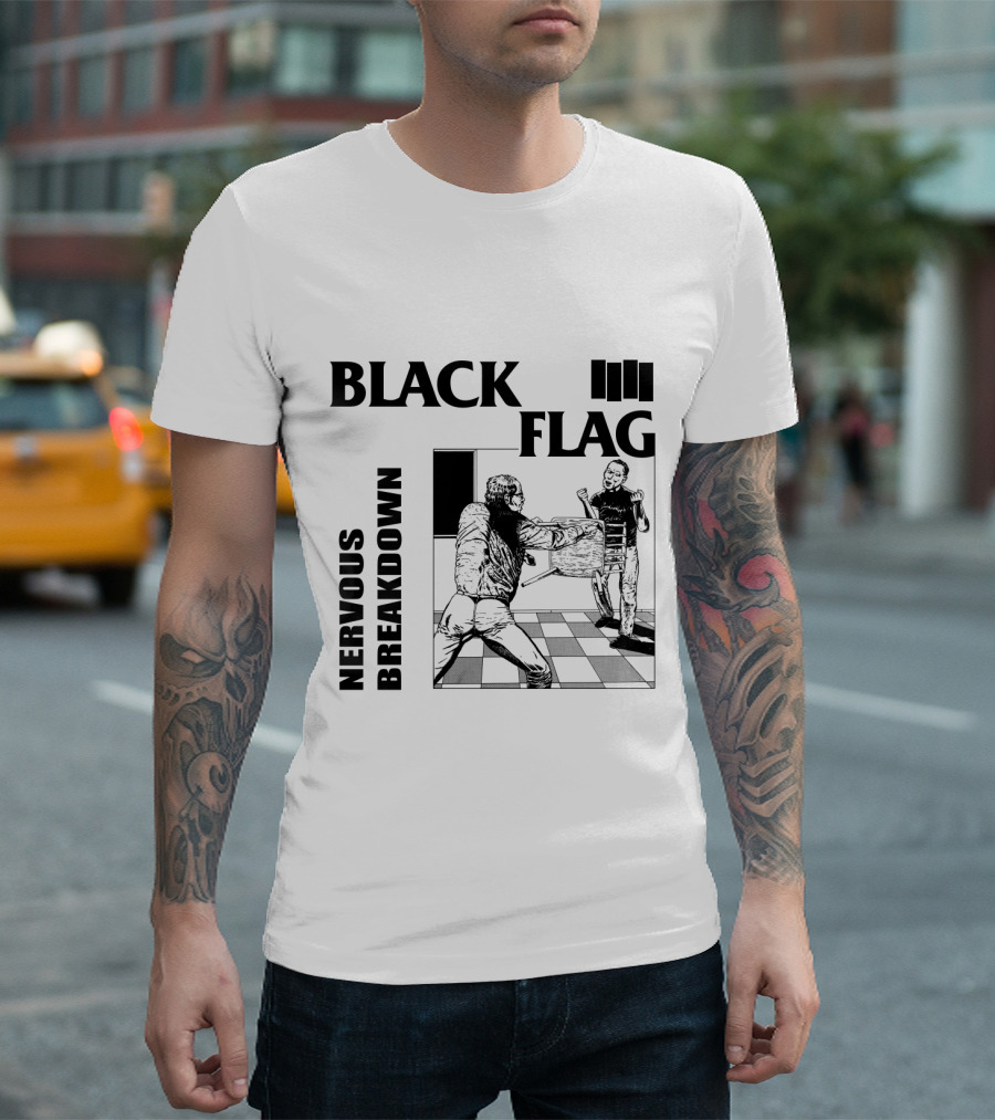 Black Flag Nervous Breakdown Chessboard Confrontation T-Shirt