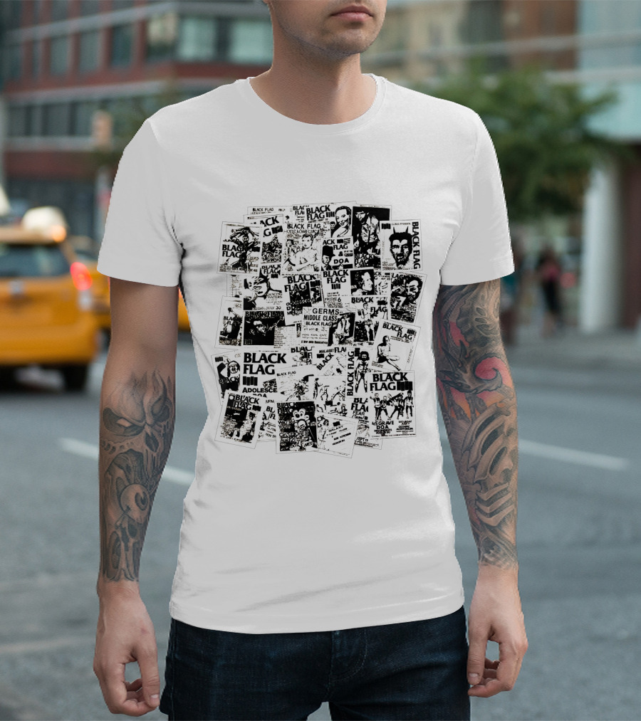 Black Flag Collage With Concert Posters T-Shirt