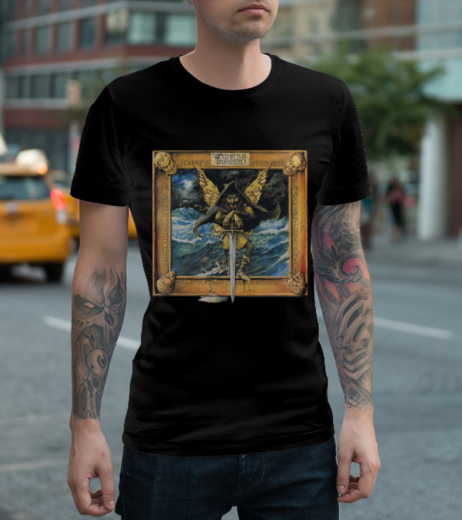 JT 23 Bet The Broadsword Warrior Holding Sword at Sea T-Shirt