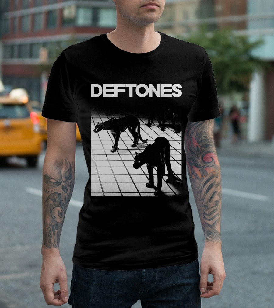 Deftones Shadowy Panthers On Checkered Floor T-Shirt