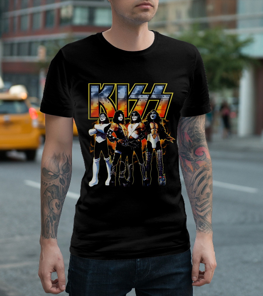 Kiss Band Members In Iconic Rock Style T-Shirt