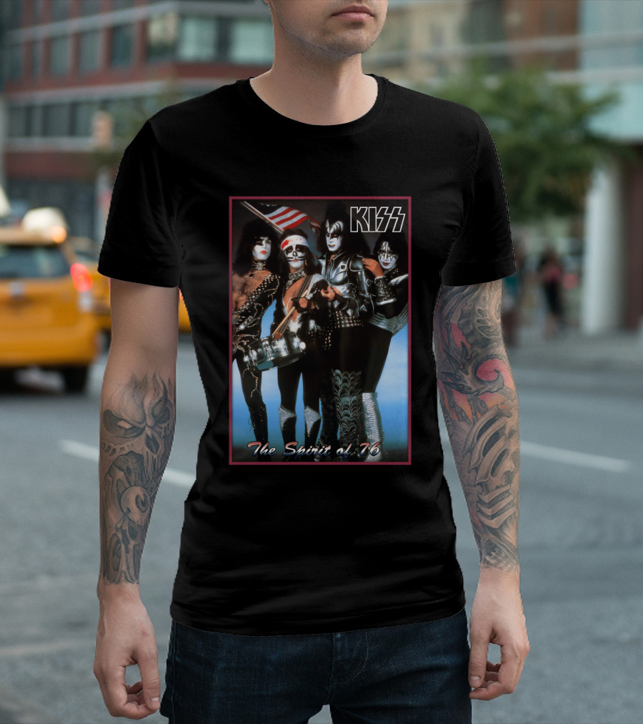 Kiss The Spirit Of '76 Band Portrait Poster With American Flag T-Shirt