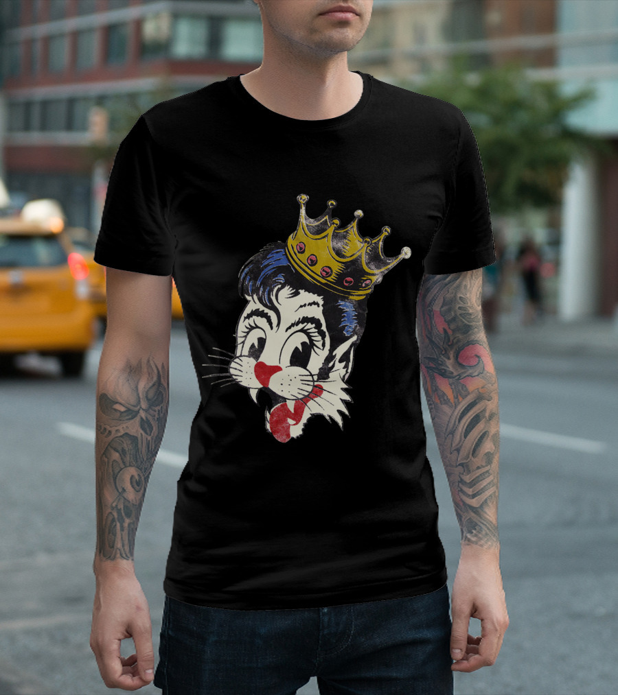 Kiss Cat King Retro Mascot Style With Crown T-Shirt