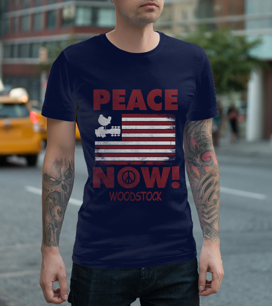 Woodstock Peace Now! American Flag Guitar Bird T-Shirt