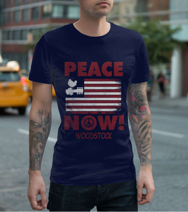 Woodstock Peace Now! American Flag Guitar Bird T-Shirt