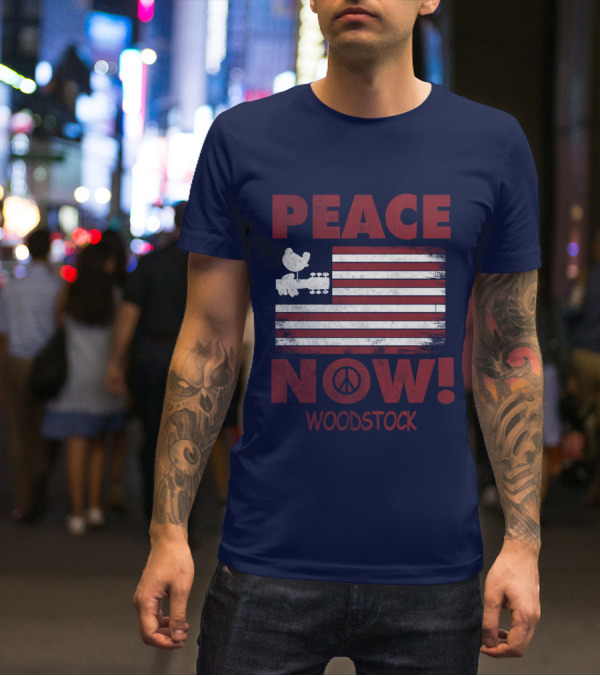 Woodstock Peace Now! American Flag Guitar Bird T-Shirt