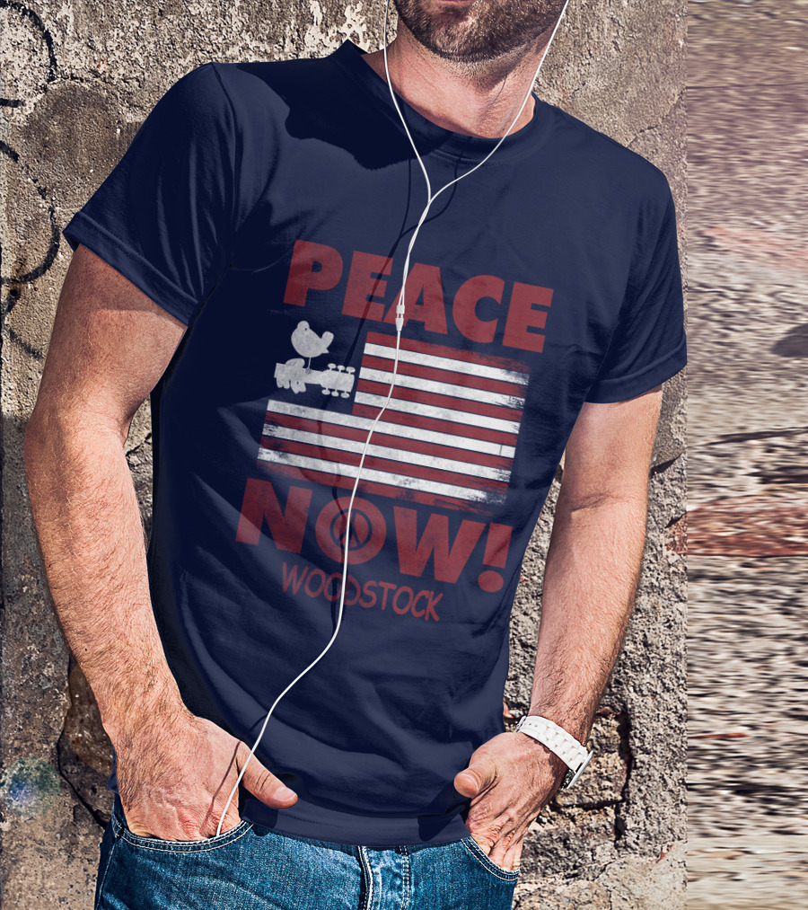 Woodstock Peace Now! American Flag Guitar Bird T-Shirt