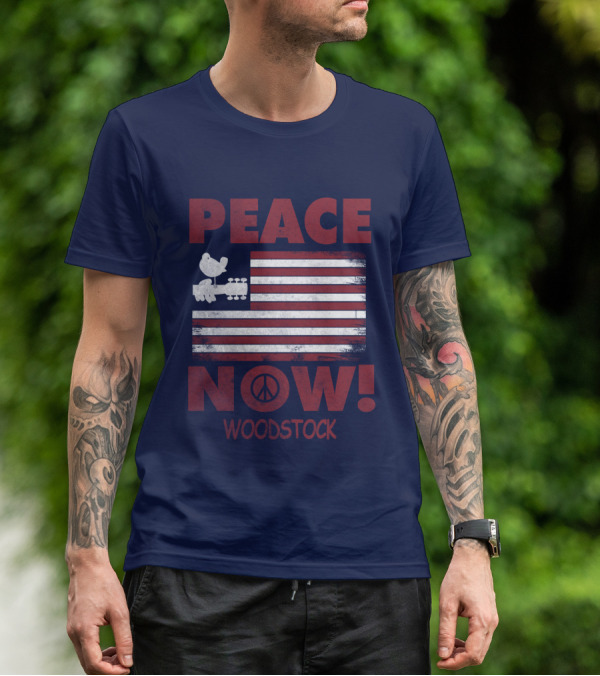 Woodstock Peace Now! American Flag Guitar Bird T-Shirt