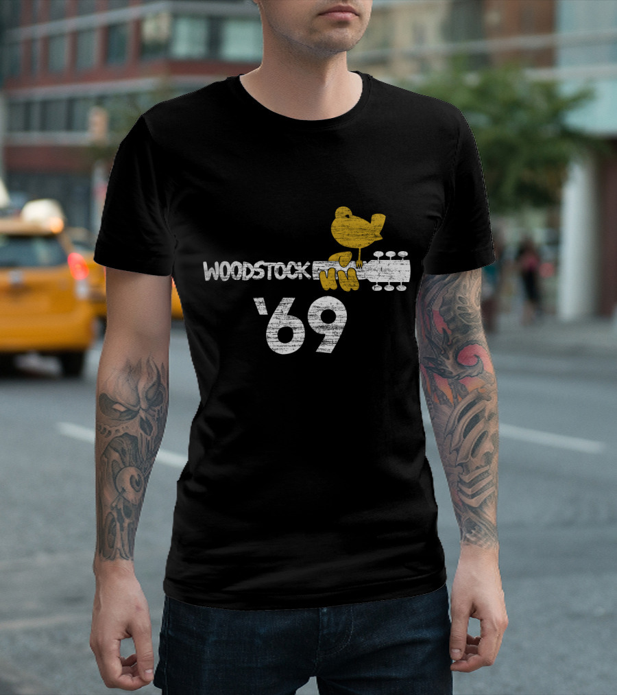 Woodstock Music Festival 1969 Yellow Bird On Guitar T-Shirt